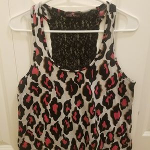 Pink cheetah print tank with lace back
